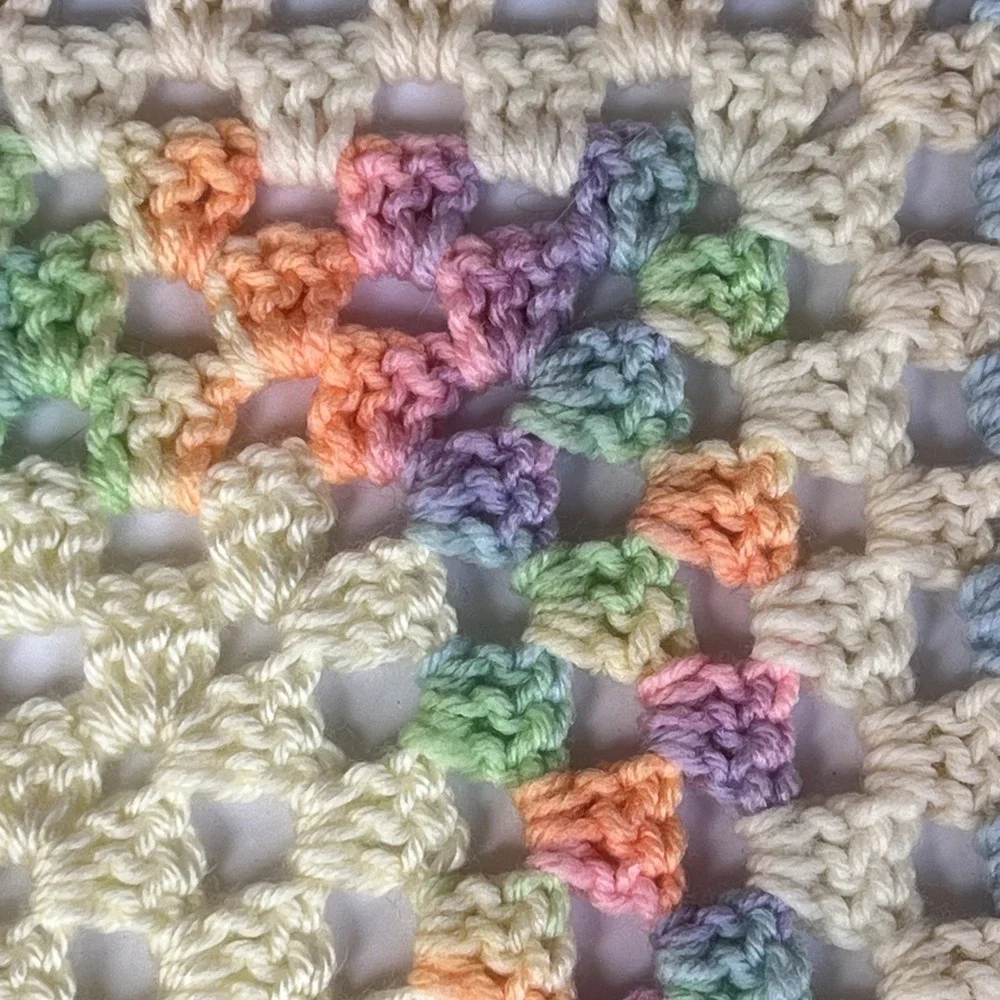 VTG Handmade Granny Square Crochet Table Topper 24